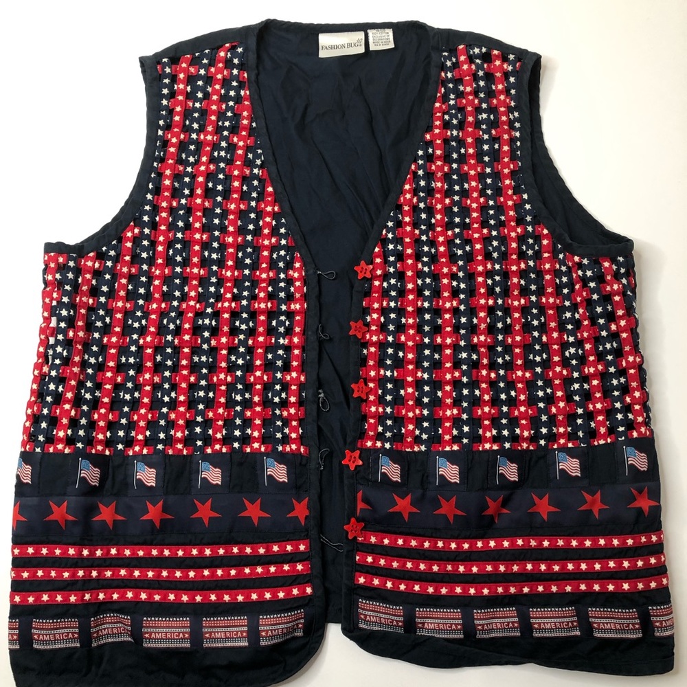 VTG 90’s American Flag 4th of July Woven Star Vest